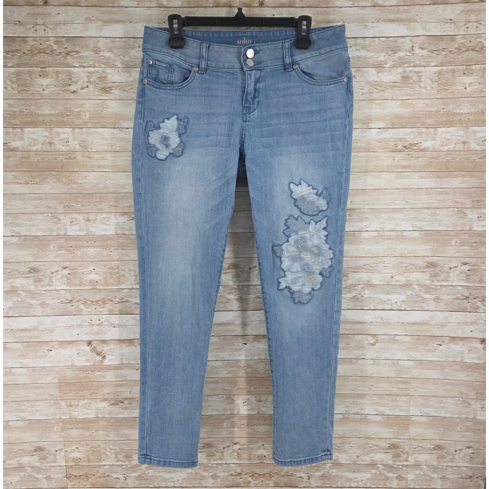 Soho New York & Co Jeans Size 6 Boyfriend Mid Rise Patchwork Floral Medium Wash